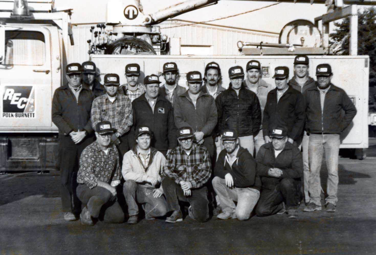 Co-op linemen, mid-1980s, Centuria, Wisconsin
