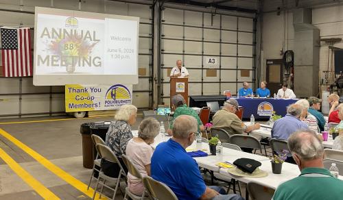 Board President Ed Gullickson welcomes members to 88th Annual Meeting.
