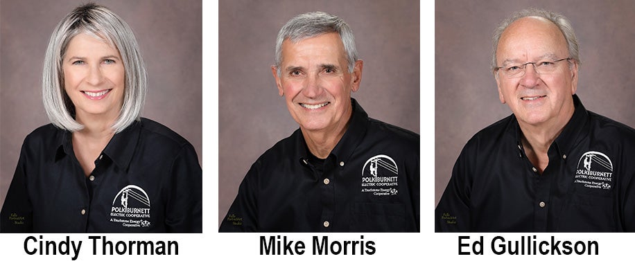 Cindy Thorman, Mike Morris and Ed Gullickson, incumbent co-op directors on 2026 election ballot