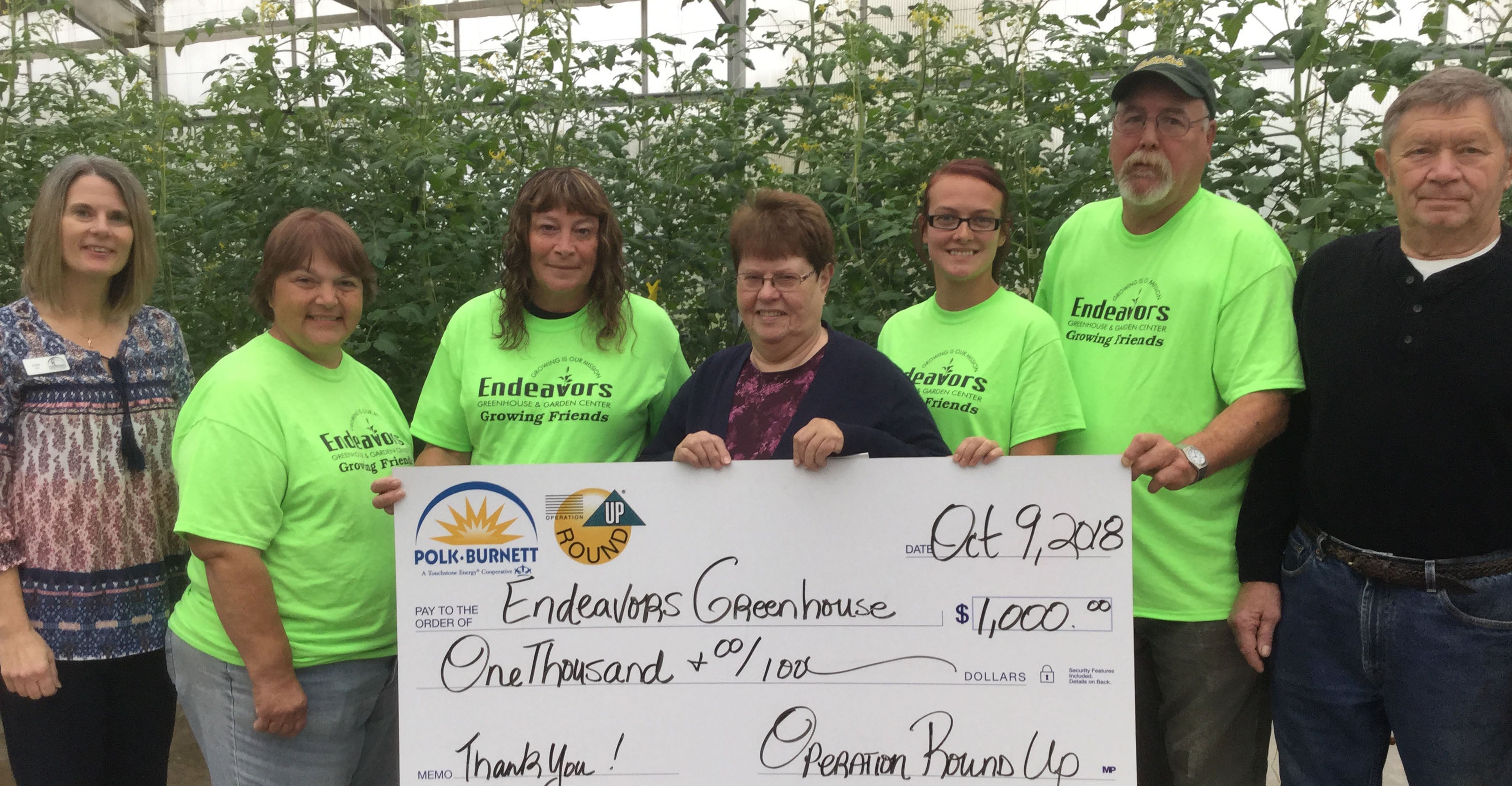Endeavors Greenhouse receives $1,000 from Operation Round Up